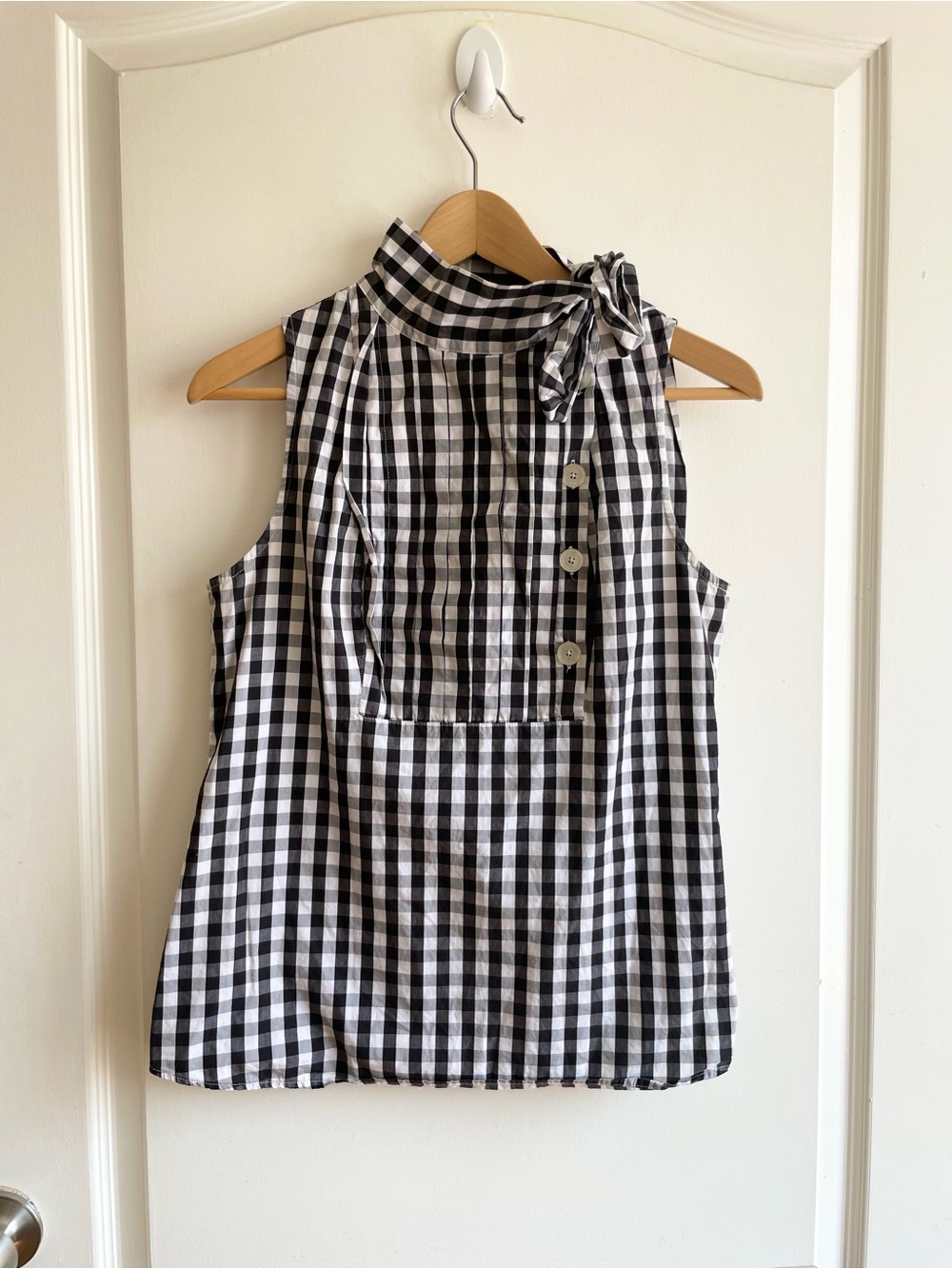 Vintage United Colors Of Benetton Y2K Gingham Top 100% Cotton High Neck Bow